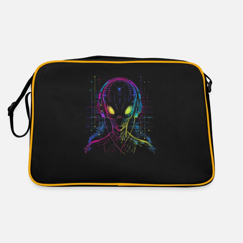 UFO Alien DJ Außerirdischer Festival mit Kopfhörer Retro Tasche