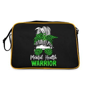 Mental Health Warrior Messy Bun Green Ribbon - Retro Bag - black/gold - Back