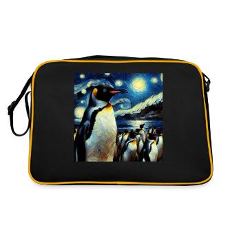 Galapagos Pinguin Starry Night - Retro Tasche - Schwarz/Gold - Hinten