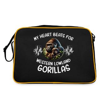 Westlicher Flachland Gorilla Herzlinie - Retro Tasche - Schwarz/Gold - Hinten