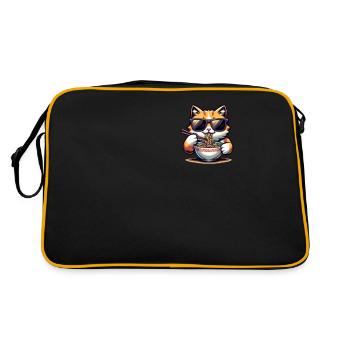 Katze Ramen Pocket - Retro Tasche - Schwarz/Gold - Hinten