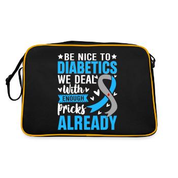 Funny Diabetic Pancreatic Insulin Blue Ribbon T1D - Retro Bag - black/gold - Back