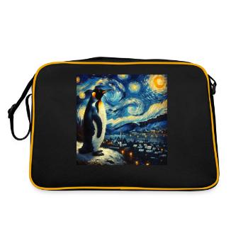 Pinguin Starry Night - Retro Tasche - Schwarz/Gold - Hinten