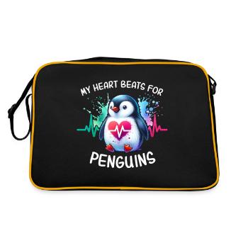 Pinguin Herzlinie - Retro Tasche - Schwarz/Gold - Hinten