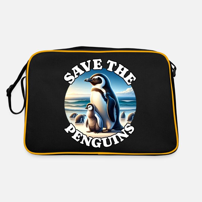 Pinguin - Retro Tasche - Schwarz/Gold