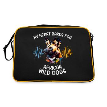 africanAfrican wild dog heartline - Retro Bag - black/gold - Back