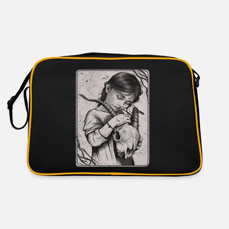 Verborgene Dunkelheit – Mädchen mit Dämonenschädel Retro Tasche
