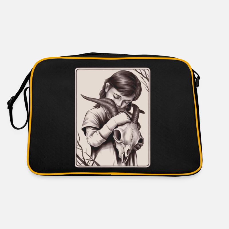 Verborgene Dunkelheit – Mädchen mit Dämonenschädel Retro Tasche