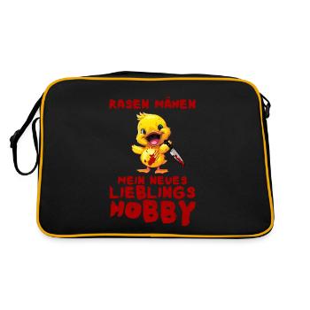 Rasen mähen Lieblingshobby - Ente mit Messer - Retro Tasche - Schwarz/Gold - Hinten