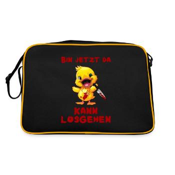 Bin jetzt da kann losgehen - Ente mit Messer - Retro Tasche - Schwarz/Gold - Hinten