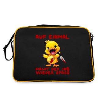 Job wieder Spaß - Ente mit Messer Halloween - Retro Tasche - Schwarz/Gold - Hinten
