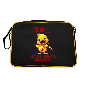So jetzt geht's wieder - Ente Messer Halloween - Retro Tasche - Schwarz/Gold - Hinten