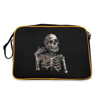 Crâne squelette d’Halloween avec des roses - Crâne - Sac Retro - noir/or - Dos