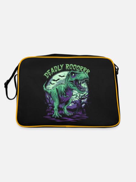 Zombie T-REX – Deadly Roar für Dinoliebhaber - Retro Tasche - Schwarz/Gold - Hinten
