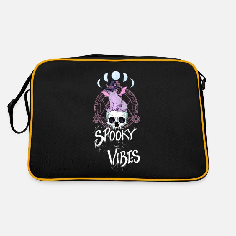 Chat avec chapeau de sorcière et conception de crâne Sac Retro