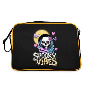 Skelettmädchen mit Mond und Fledermäusen Design - Retro Tasche - Schwarz/Gold - Hinten