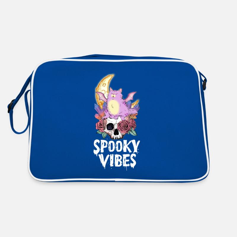 Cat with Skull, Moon and Crystals Design Retro Bag
