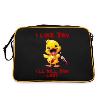 Duck with Knife - Lustig Gruselig Ich Mag Dich - Retro Tasche - Schwarz/Gold - Hinten