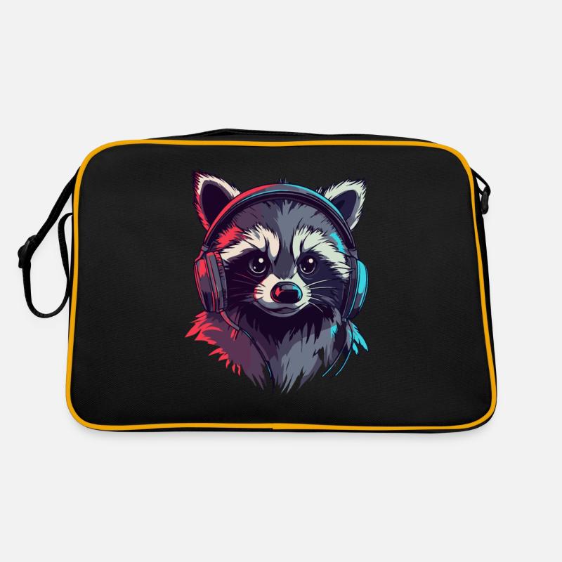 Bunter Zocker Waschbär mit Headset Retro Tasche