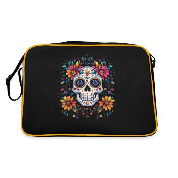 Jour de la mort Crâne en sucre avec des fleurs colorées - Sac Retro - noir/or - Dos
