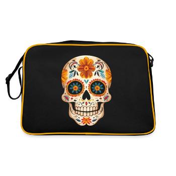 Jour de la mort Crâne en sucre avec des fleurs jaunes - Sac Retro - noir/or - Dos