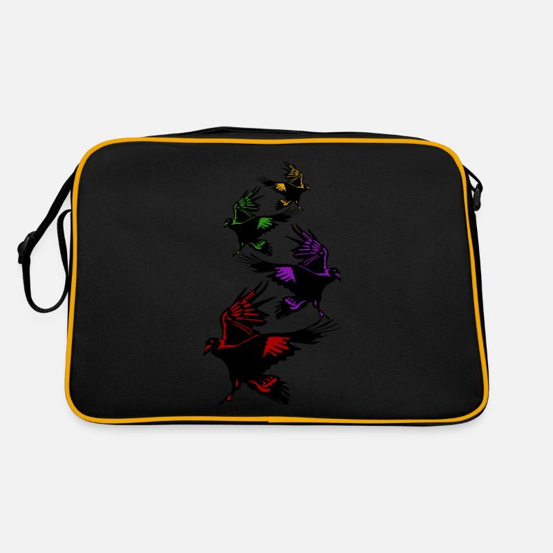Crows Raven Tree Ravens Flying Crow - Retro Tasche - Schwarz/Gold