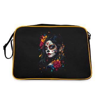 Bunte Catrina-Kunst für Dia de los Muertos - Retro Tasche - Schwarz/Gold - Hinten