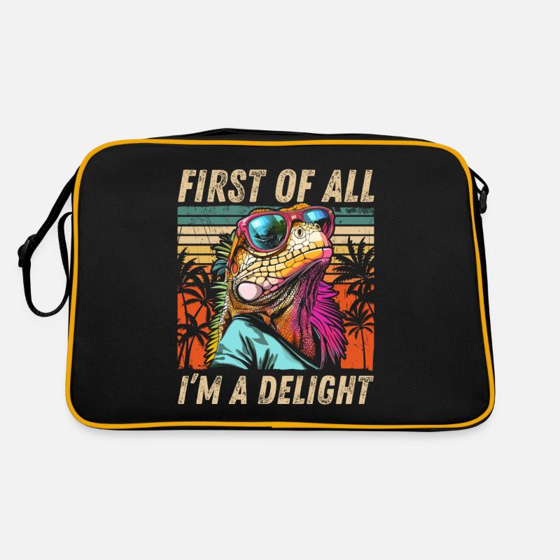 Tropisches Iguana - Sunset und Palmen Design Retro Tasche