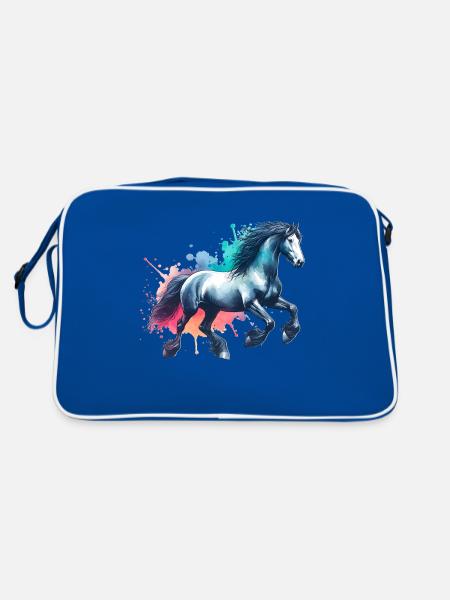 Friesian Horse Friesenpferd Pferd - Retro Bag - blue/white - Back