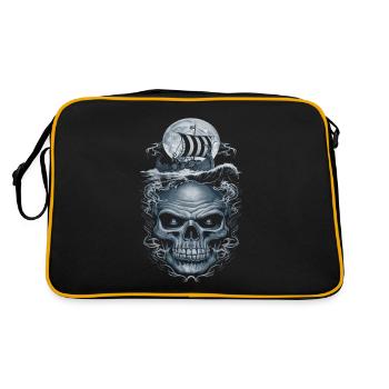 Wikinger – Wölfe & Schiff im Mondlicht - Retro Tasche - Schwarz/Gold - Hinten