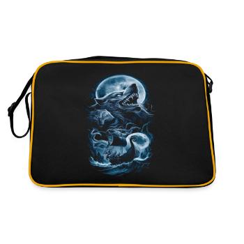 Wikinger – Wölfe & Schiff im Mondlicht - Retro Tasche - Schwarz/Gold - Hinten