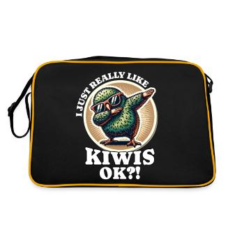 Ich Liebe Kiwi Vogel Spruch - Retro Tasche - Schwarz/Gold - Hinten