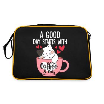 Good Days Start With Coffee And A Cat Rescue - Retro Bag - black/gold - Back