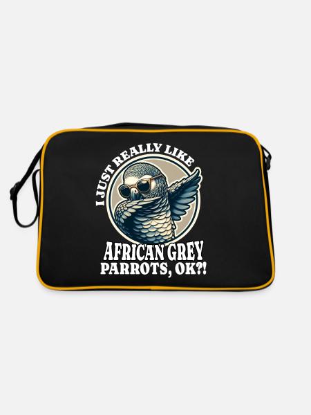 Ich Liebe Graupapagei Spruch - Retro Tasche - Schwarz/Gold - Hinten