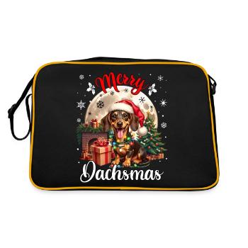 Dackel Santa Claus - Retro Tasche - Schwarz/Gold - Hinten