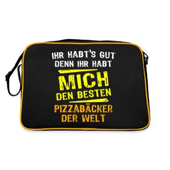 Pizzabäcker Geschenk - Retro Tasche - Schwarz/Gold - Hinten