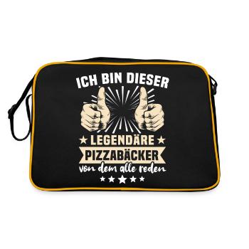 Pizzabäcker Sprüche - Retro Tasche - Schwarz/Gold - Hinten