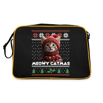 Meowy Catmas Weihnachten Partnerlook - Katzenfans - Retro Tasche - Schwarz/Gold - Hinten
