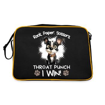 Roche Papier Ciseaux Boston Terrier Humour Drôle - Sac Retro - noir/or - Dos