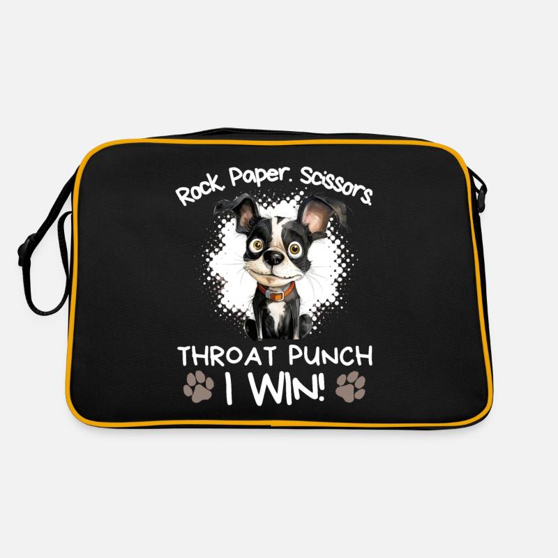 Rock Paper Scissors Boston Terrier Humor Witzig Retro Tasche