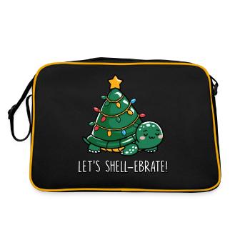 Let’s Shell-ebrate Süße Weihnachtsschildkröte - Retro Tasche - Schwarz/Gold - Hinten