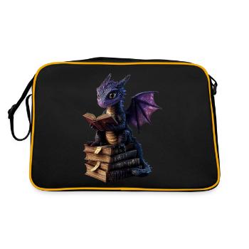 Dragon violet avec des livres – Magie pour les rats de bibliothèque - Sac Retro - noir/or - Dos