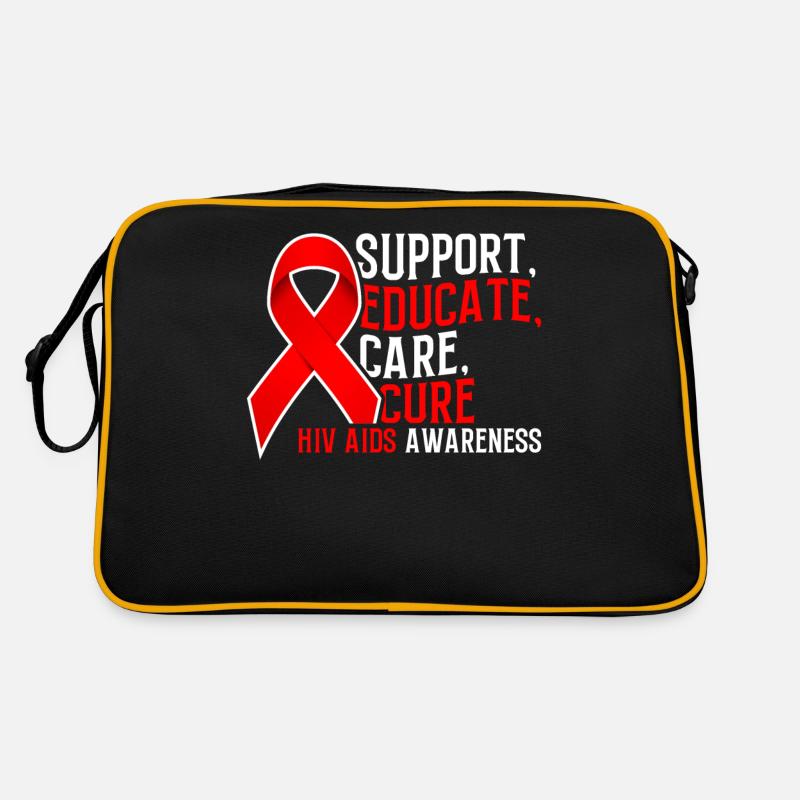 Support Educate Care Cure HIV AIDS Red Ribbon HIV Retro Bag