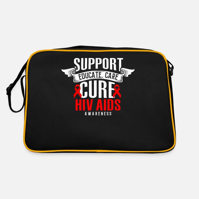 Support Educate Care Cure Red Ribbon HIV AIDS Retro Bag