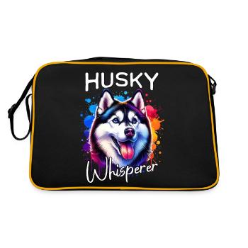 Schlittenhund Flüsterer Husky - Retro Tasche - Schwarz/Gold - Hinten