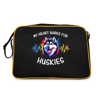 Schlittenhund Herzlinie Husky - Retro Tasche - Schwarz/Gold - Hinten