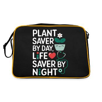 Pflanzenretter durch Tag Lebensretter durch Nachtschwester - Retro Tasche - Schwarz/Gold - Hinten