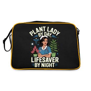 Pflanzenretter durch Tag Lebensretter durch Nachtschwester - Retro Tasche - Schwarz/Gold - Hinten