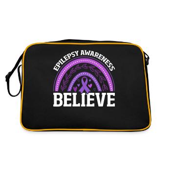 Believe Epilepsie Boho Lila Regenbogen Epilepsie - Retro Tasche - Schwarz/Gold - Hinten