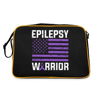 Epilepsie Krieger Lila Band USA Flagge Nervös - Retro Tasche - Schwarz/Gold - Hinten